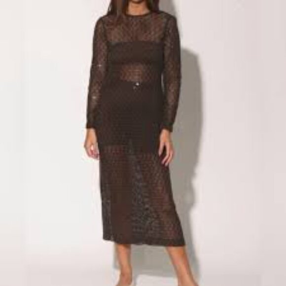 NWT Walter Baker 'Coco' Crochet Sequined Long Sleeve Dress in BROWN Size S, M, L - Picture 1 of 4